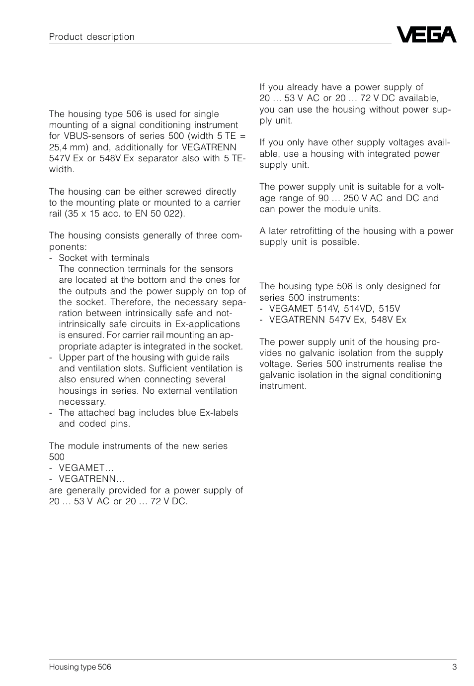 1 product description, 1 function and configuration | VEGA Housing type 506 User Manual | Page 3 / 12