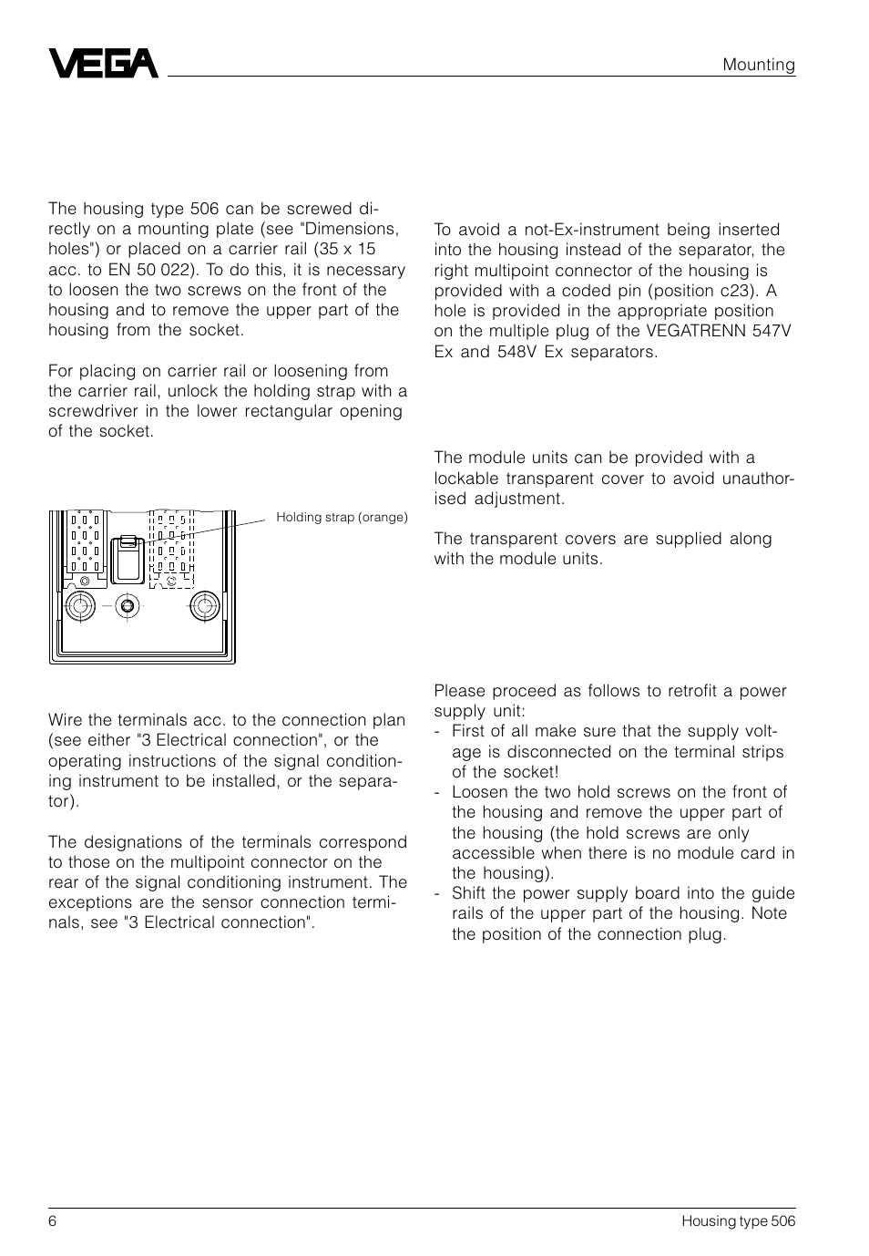 2 mounting, 1 general, 2 coding with ex-instruments | 3 transparent cover | VEGA Housing type 506 User Manual | Page 6 / 12