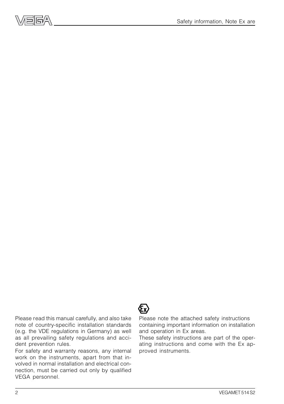 Safety information | VEGA VEGAMET 514 S2 User Manual | Page 2 / 4