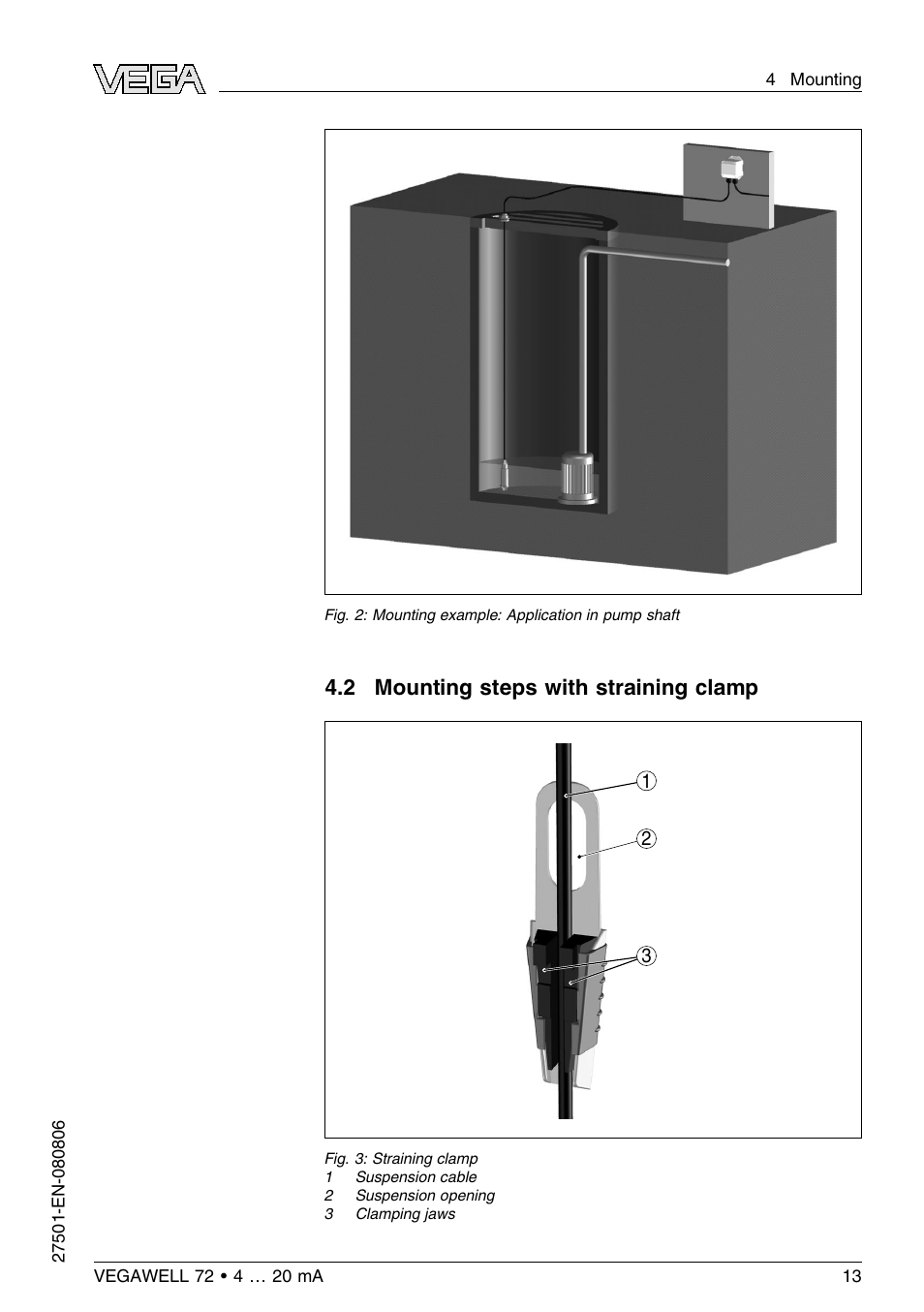 2 mounting steps with straining clamp | VEGA VEGAWELL 72 4 … 20 mA User Manual | Page 13 / 40