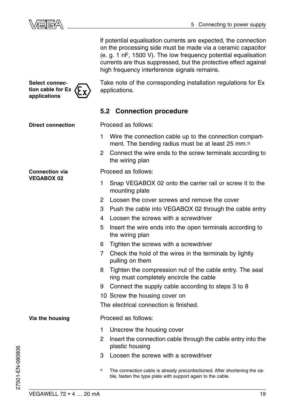 2 connection procedure | VEGA VEGAWELL 72 4 … 20 mA User Manual | Page 19 / 40