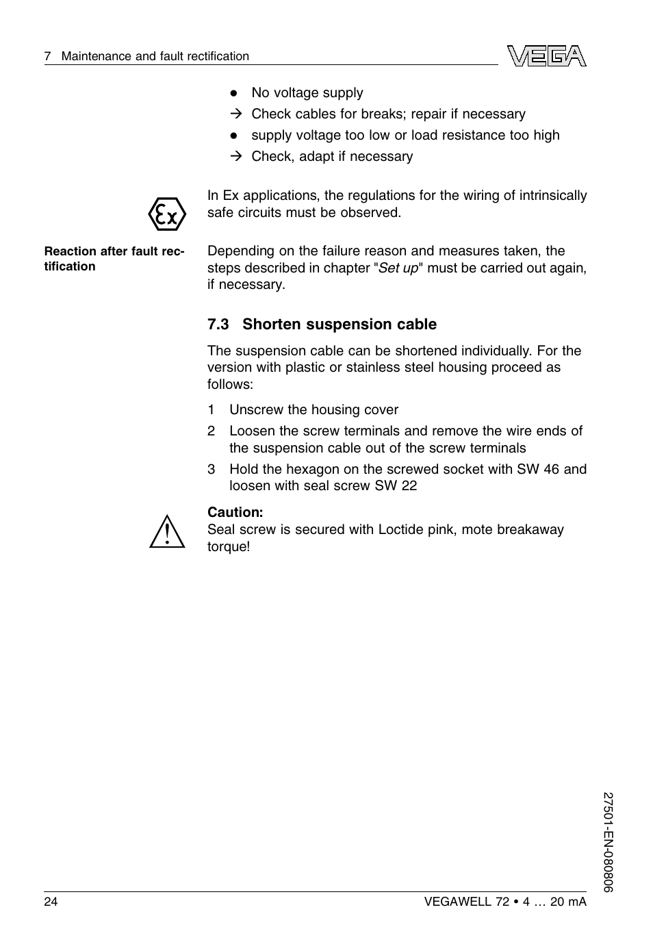 3 shorten suspension cable | VEGA VEGAWELL 72 4 … 20 mA User Manual | Page 24 / 40