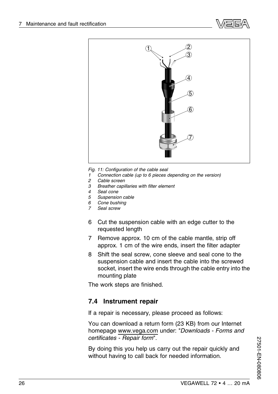 4 instrument repair | VEGA VEGAWELL 72 4 … 20 mA User Manual | Page 26 / 40