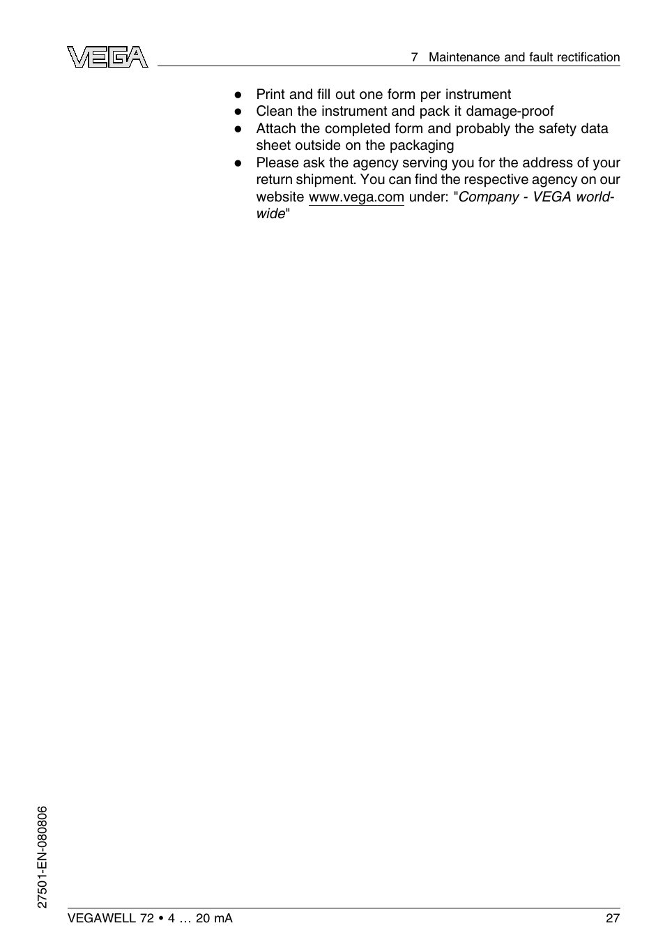 VEGA VEGAWELL 72 4 … 20 mA User Manual | Page 27 / 40