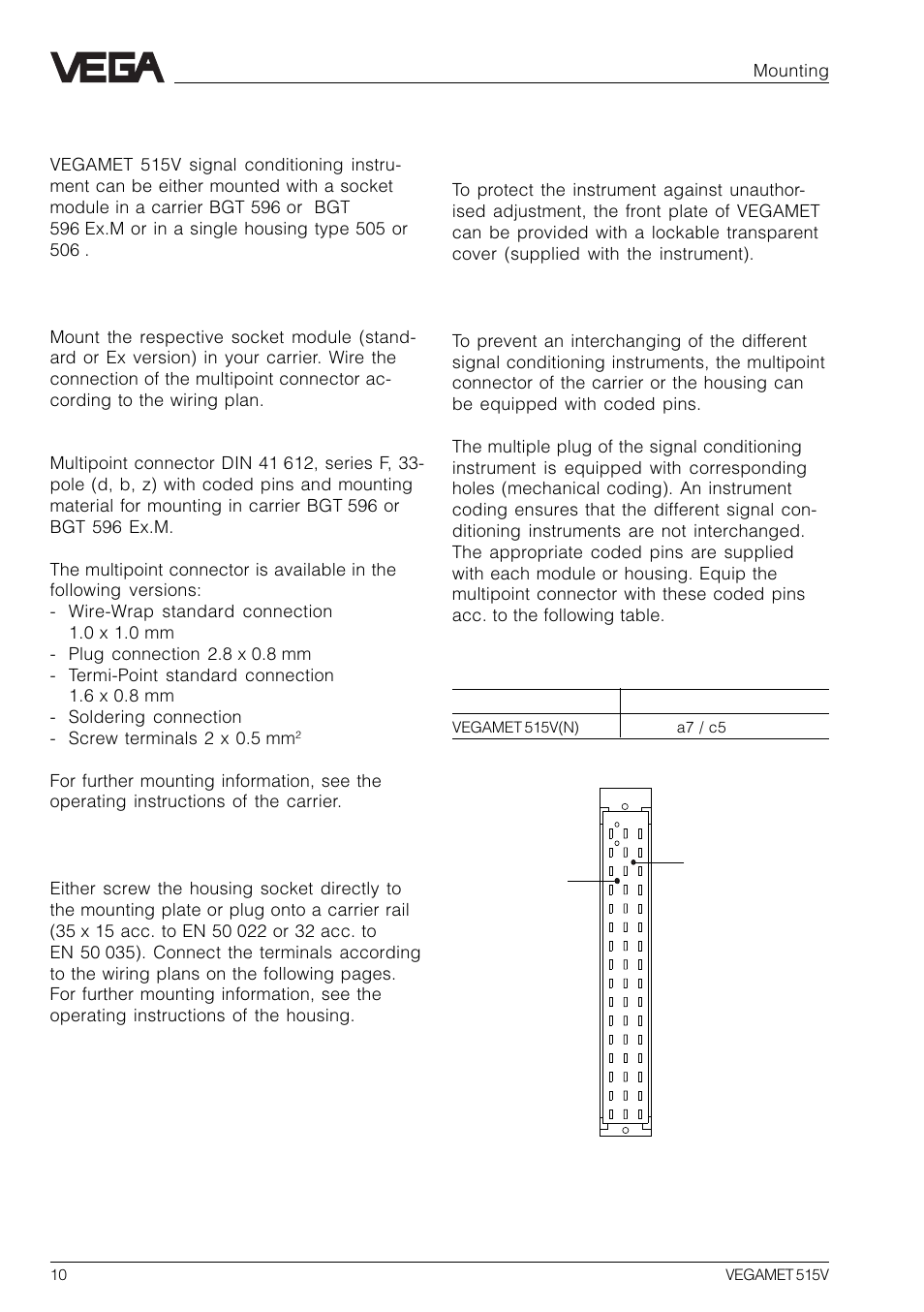 2 mounting, Mounting in carrier, Mounting in single housing | Transparent cover, Coding, Mounting | VEGA VEGAMET 515V User Manual | Page 10 / 64