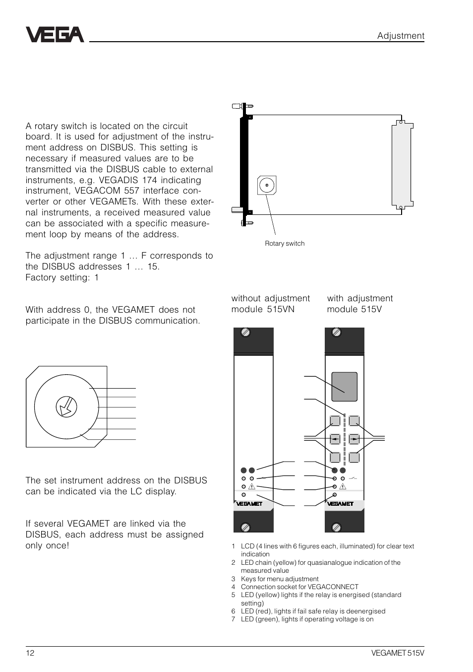 4 adjustment, 1 indicating and adjustment elements, Front plate vegamet 515v | VEGA VEGAMET 515V User Manual | Page 12 / 64