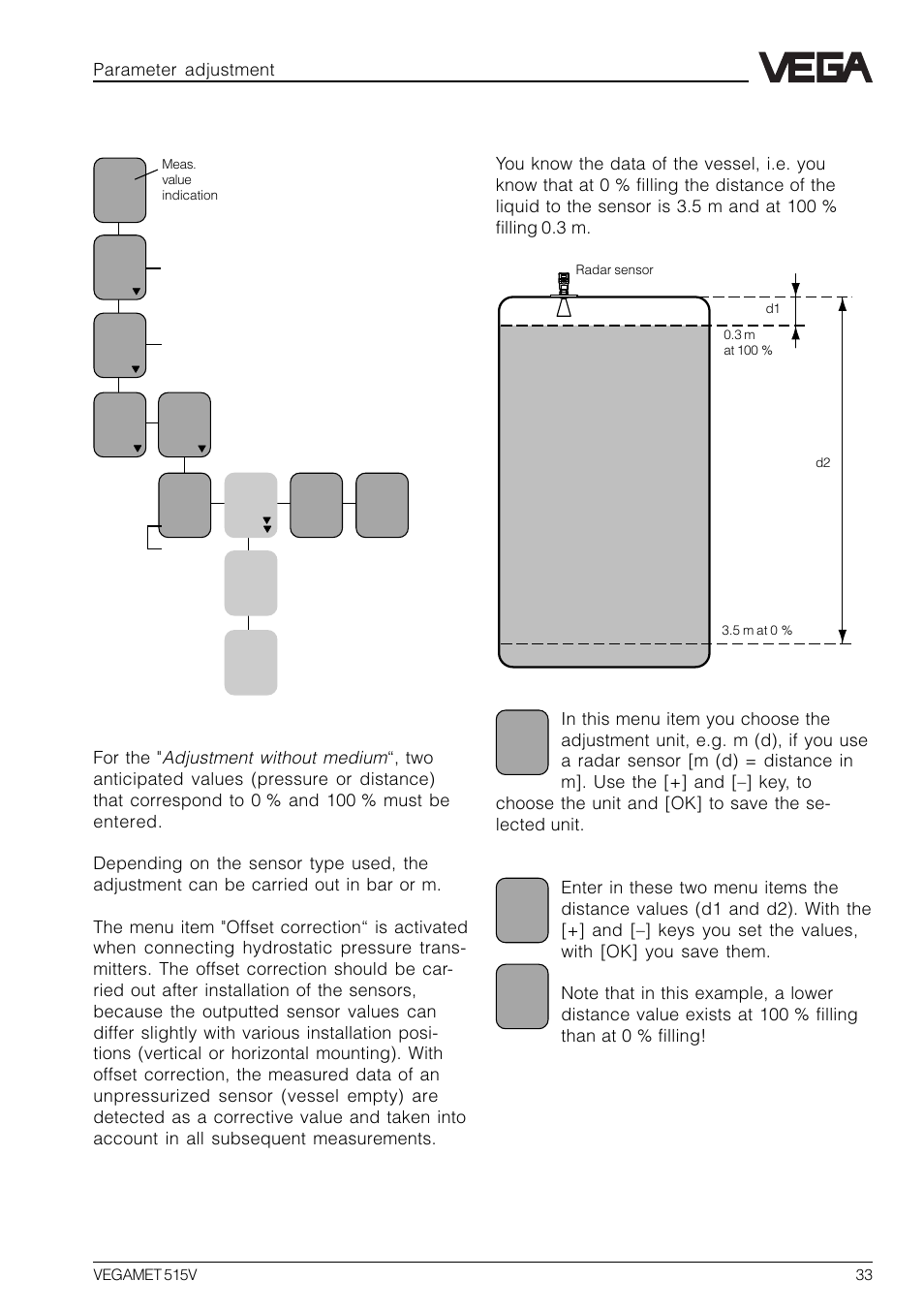 2 adjustment without medium | VEGA VEGAMET 515V User Manual | Page 33 / 64