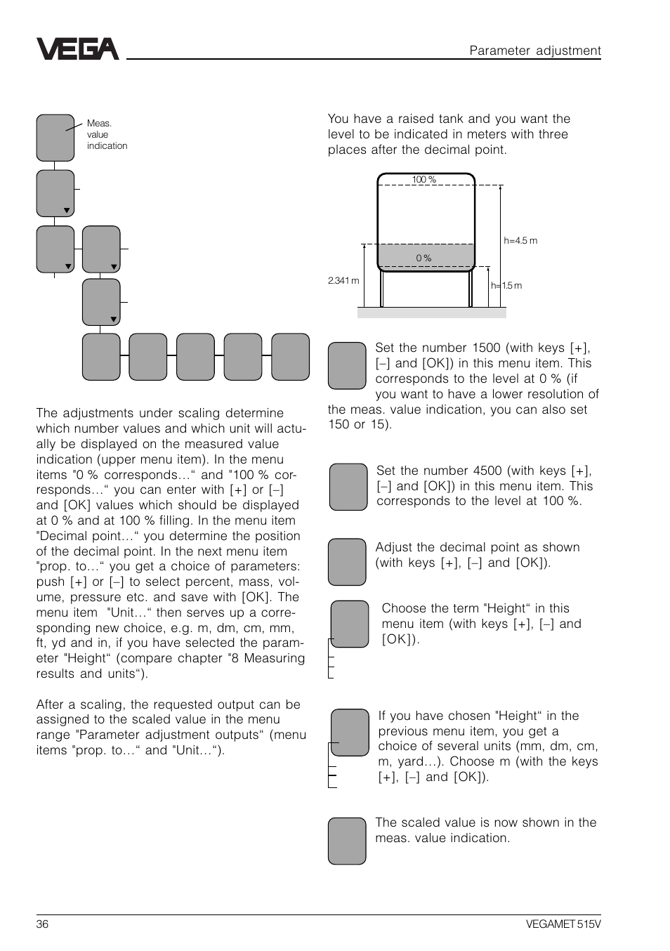 4 scaling, Parameter adjustment | VEGA VEGAMET 515V User Manual | Page 36 / 64