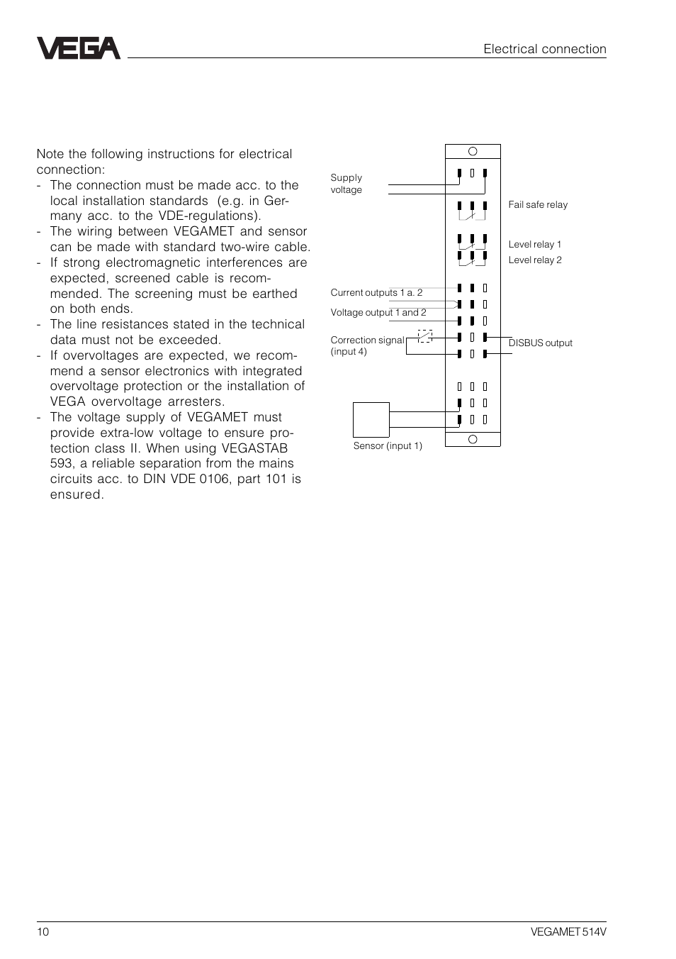 3 electrical connection, 1 connection instructions, 2 wiring plan | Electrical connection | VEGA VEGAMET 514V User Manual | Page 10 / 60