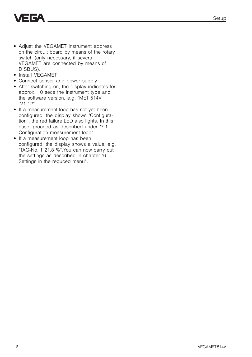 5 setup | VEGA VEGAMET 514V User Manual | Page 16 / 60