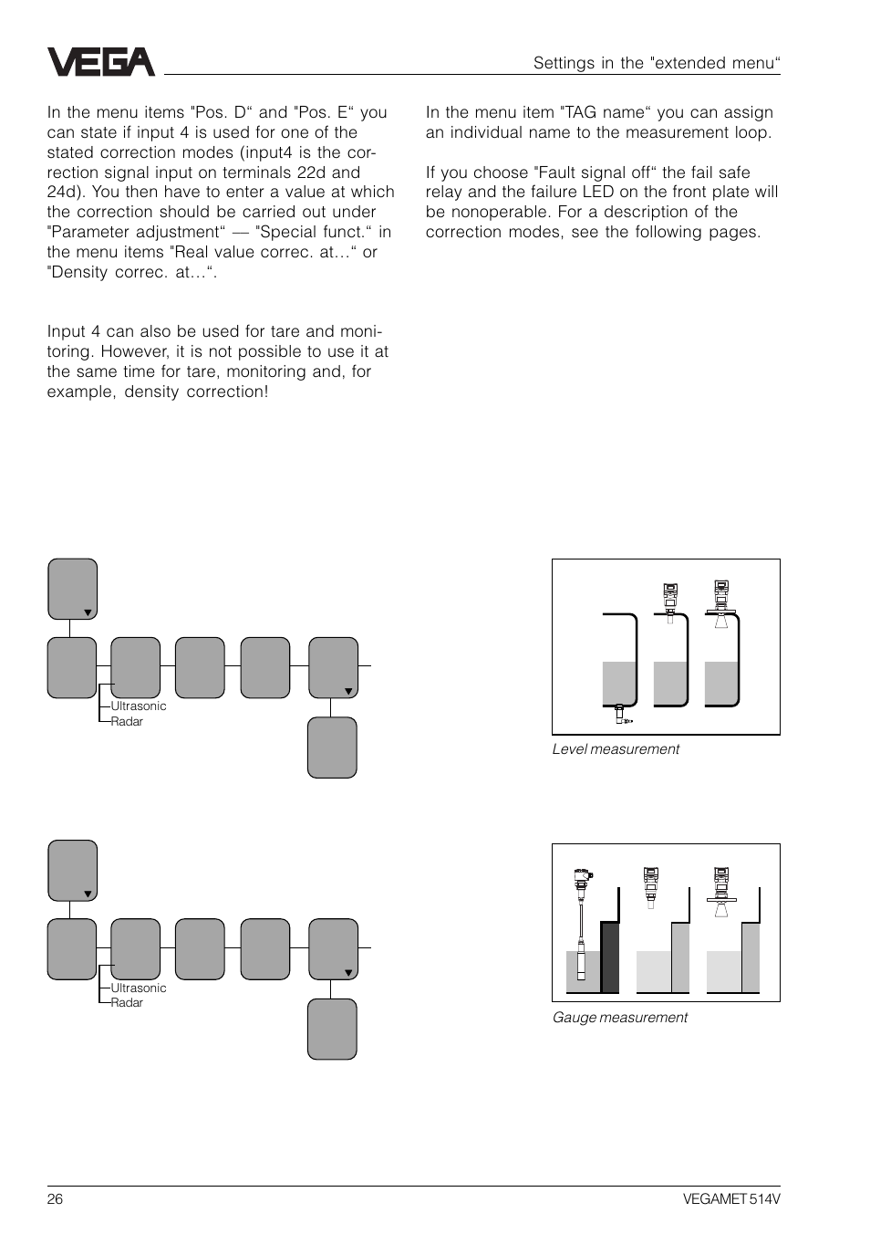 Level measurement, Gauge measurement | VEGA VEGAMET 514V User Manual | Page 26 / 60