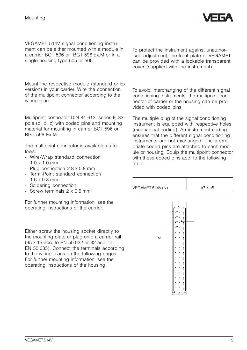 2 mounting, Mounting in carrier, Mounting in single housing | Transparent cover, Coding, Mounting | VEGA VEGAMET 514V User Manual | Page 9 / 60