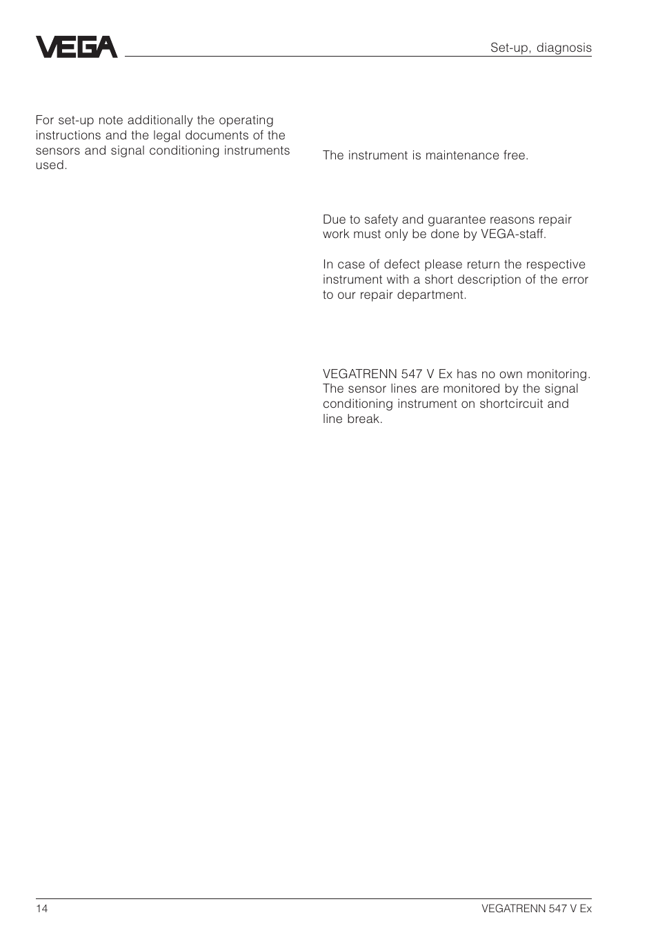 4 set-up, 5 diagnosis, 1 maintenance | 2 repair, 3 fault signal | VEGA VEGATRENN 547 V Ex User Manual | Page 14 / 16