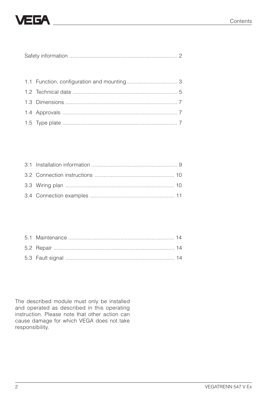 VEGA VEGATRENN 547 V Ex User Manual | Page 2 / 16