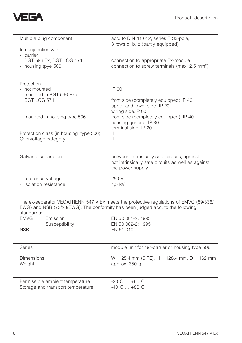 VEGA VEGATRENN 547 V Ex User Manual | Page 6 / 16