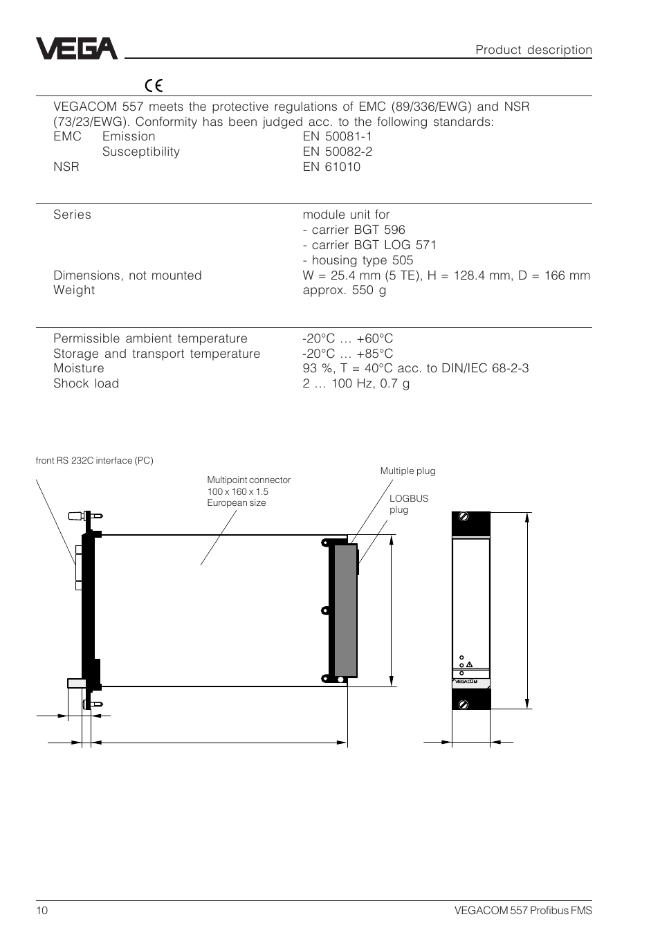 4 dimensions | VEGA VEGACOM 557 Profibus FMS User Manual | Page 10 / 56