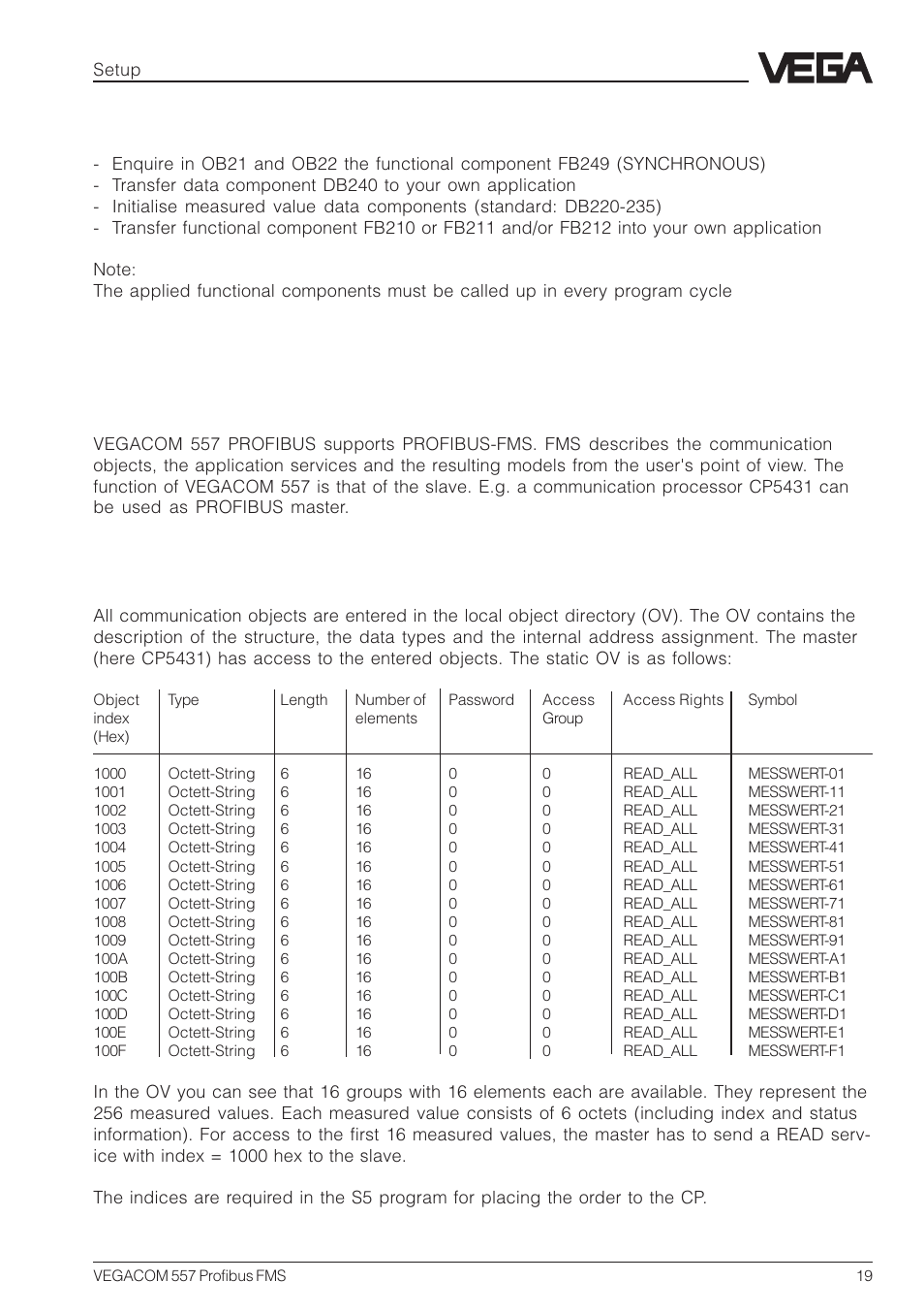 2 profibus characteristics of vegacom 557, Object directory (ov) | VEGA VEGACOM 557 Profibus FMS User Manual | Page 19 / 56