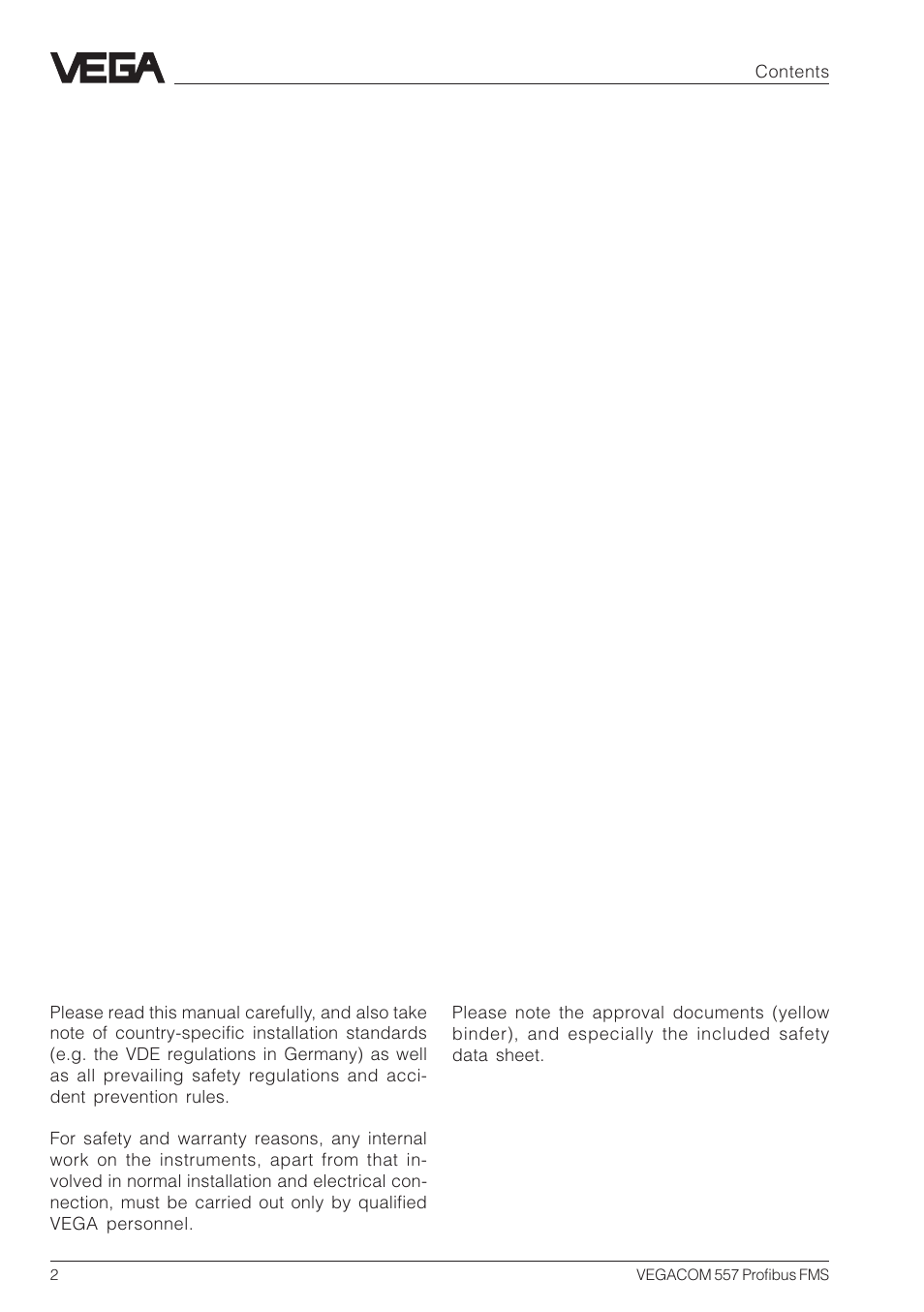 Safety information, Note ex area | VEGA VEGACOM 557 Profibus FMS User Manual | Page 2 / 56