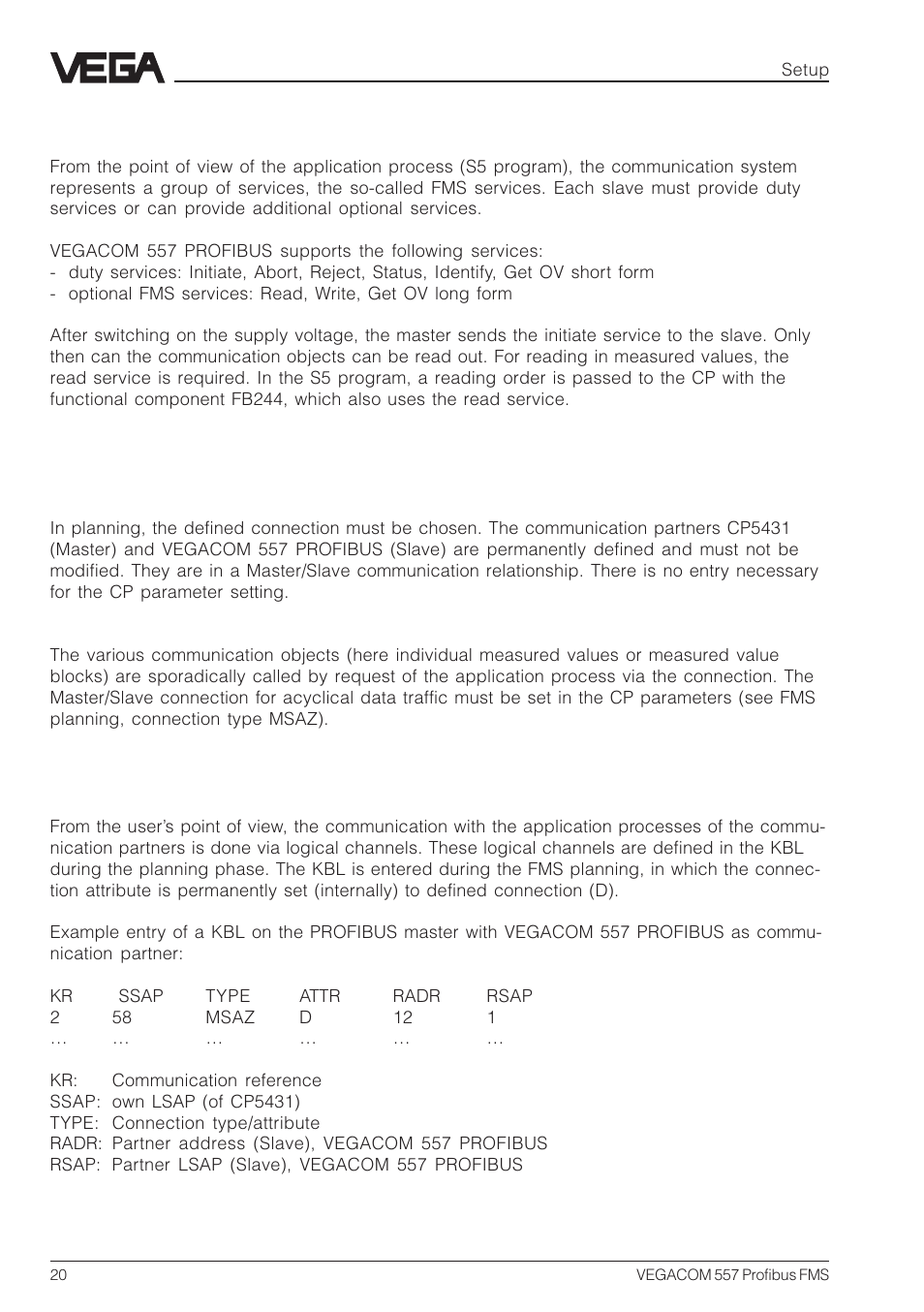 VEGA VEGACOM 557 Profibus FMS User Manual | Page 20 / 56