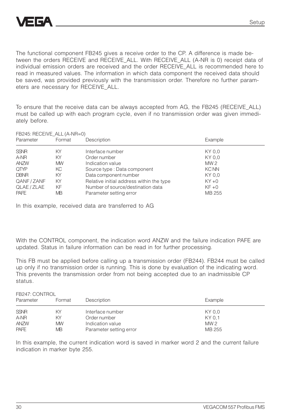 Fb245: receive component, 4 fb247: control component | VEGA VEGACOM 557 Profibus FMS User Manual | Page 30 / 56