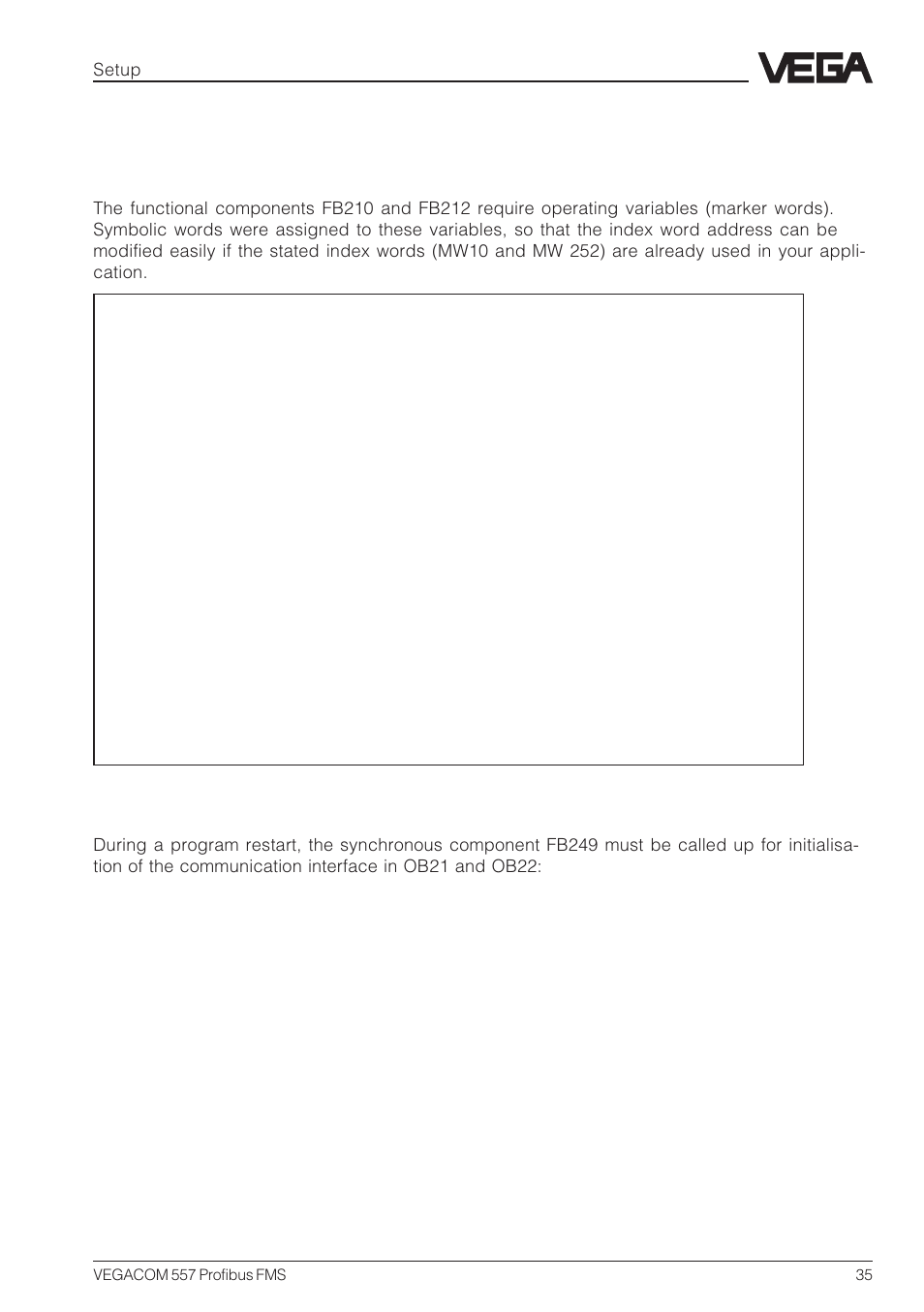 Assignment list, Fb249: synchronize communication interface | VEGA VEGACOM 557 Profibus FMS User Manual | Page 35 / 56