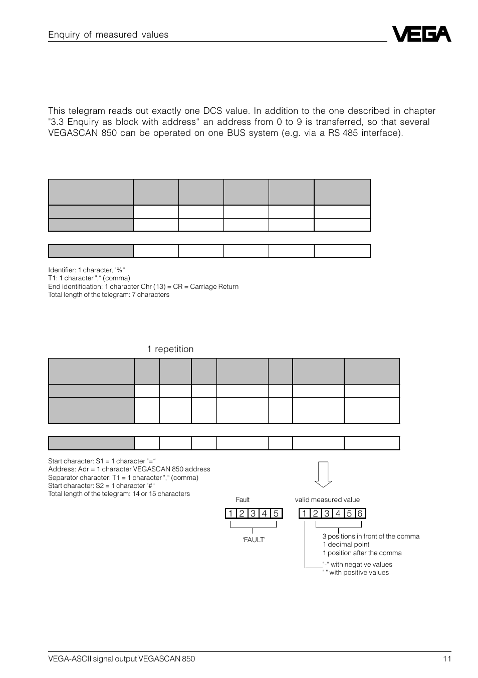 4 enquiry as single value with address | VEGA VEGASCAN 850 VEGA-ASCII signal output User Manual | Page 11 / 20