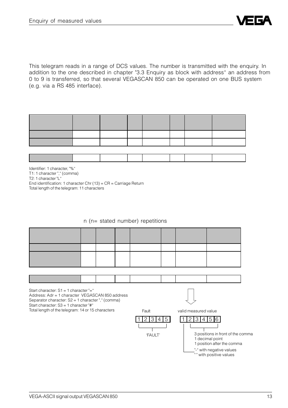 5 enquiry as ranges with address | VEGA VEGASCAN 850 VEGA-ASCII signal output User Manual | Page 13 / 20