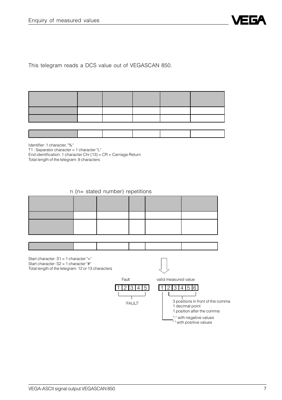 2 enquiry as range | VEGA VEGASCAN 850 VEGA-ASCII signal output User Manual | Page 7 / 20