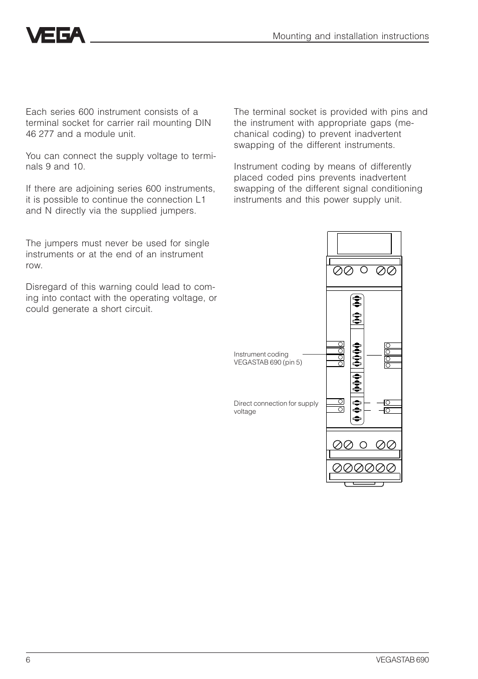 2 mounting and installation instructions, Mounting, Coding | Mounting and installation instructions | VEGA VEGASTAB 690 User Manual | Page 6 / 12