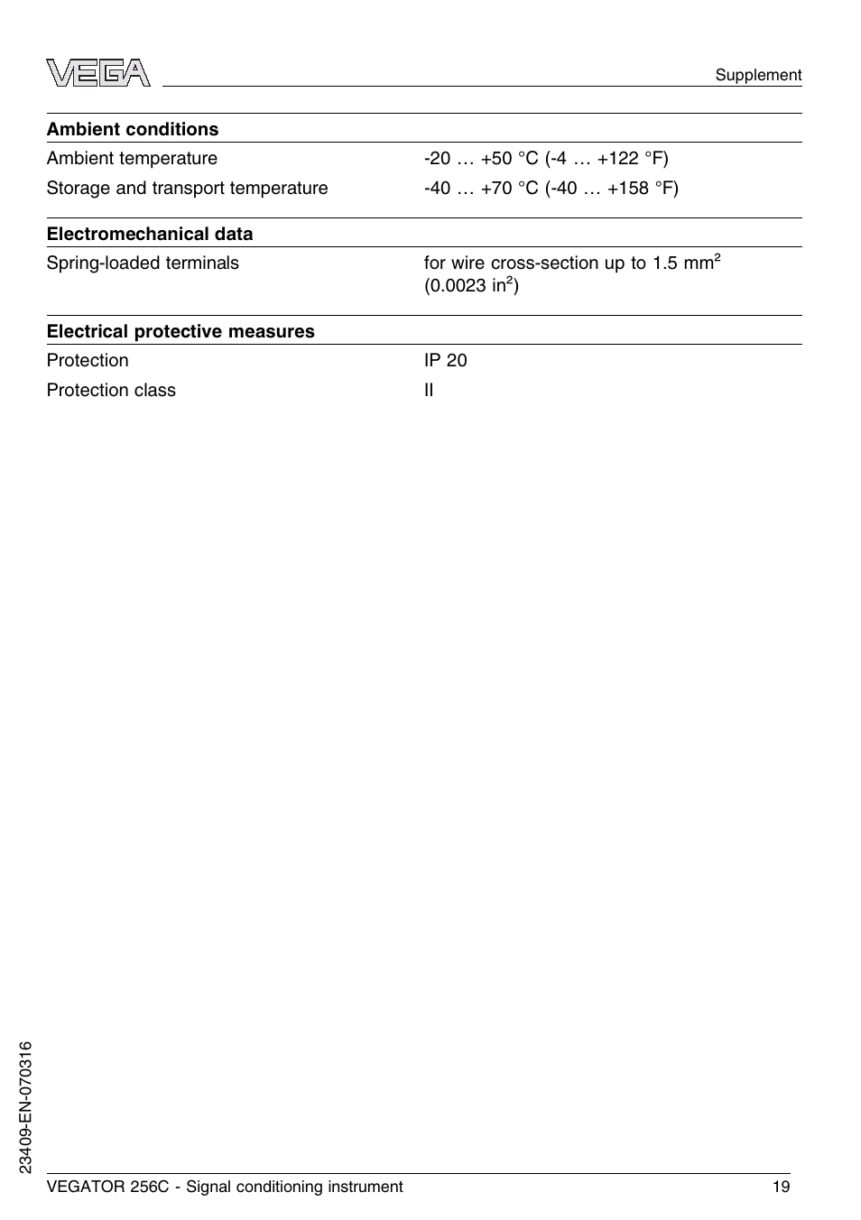 VEGA VEGATOR 256C User Manual | Page 19 / 24