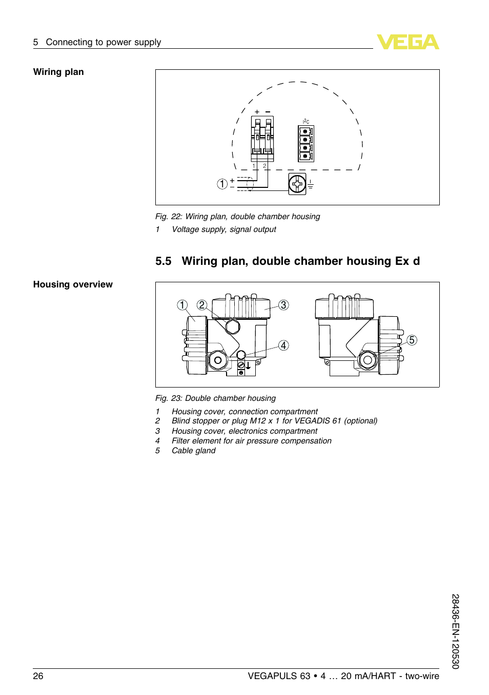 5 wiring plan, double chamber housing exd, 5 wiring plan, double chamber housing ex d | VEGA VEGAPULS 63 (≥ 2.0.0 - ≤ 3.8) 4 … 20 mA_HART - two-wire User Manual | Page 26 / 68