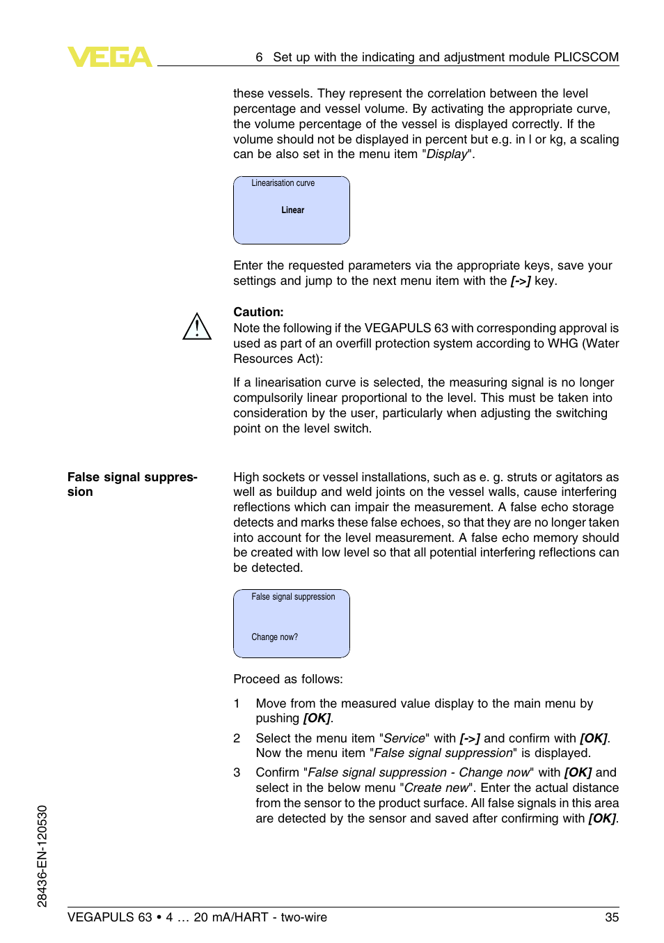 VEGA VEGAPULS 63 (≥ 2.0.0 - ≤ 3.8) 4 … 20 mA_HART - two-wire User Manual | Page 35 / 68