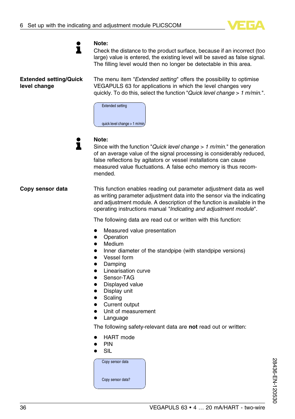 VEGA VEGAPULS 63 (≥ 2.0.0 - ≤ 3.8) 4 … 20 mA_HART - two-wire User Manual | Page 36 / 68