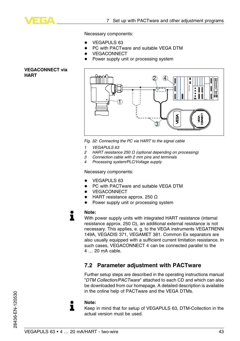 2 parameter adjustment with pactware | VEGA VEGAPULS 63 (≥ 2.0.0 - ≤ 3.8) 4 … 20 mA_HART - two-wire User Manual | Page 43 / 68