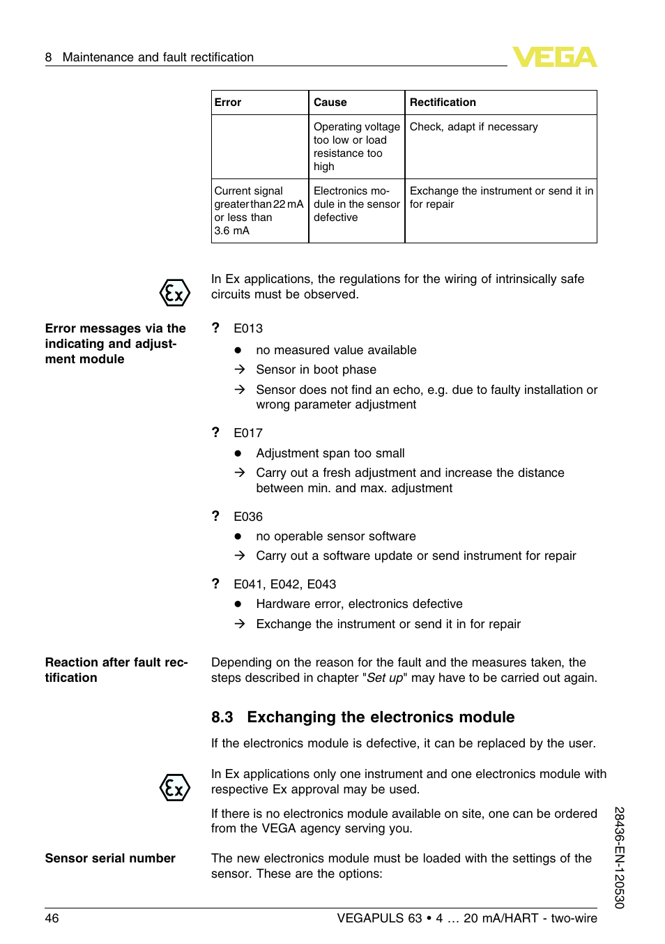 3 exchanging the electronics module | VEGA VEGAPULS 63 (≥ 2.0.0 - ≤ 3.8) 4 … 20 mA_HART - two-wire User Manual | Page 46 / 68