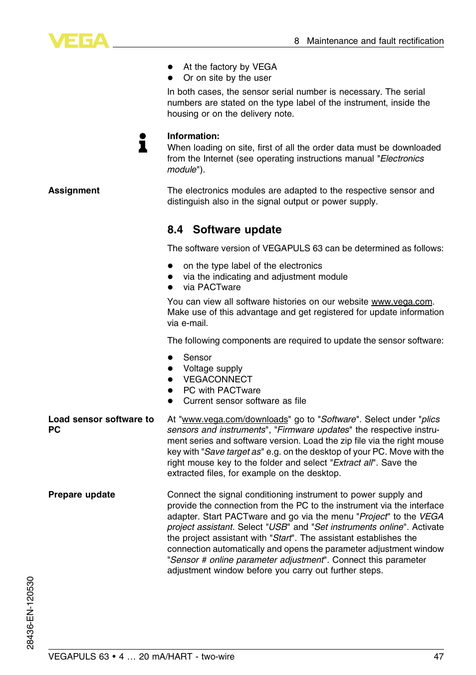 4 software update | VEGA VEGAPULS 63 (≥ 2.0.0 - ≤ 3.8) 4 … 20 mA_HART - two-wire User Manual | Page 47 / 68