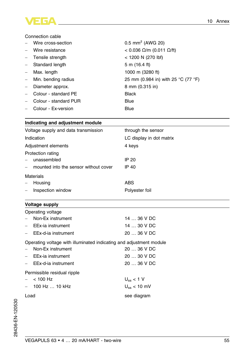 VEGA VEGAPULS 63 (≥ 2.0.0 - ≤ 3.8) 4 … 20 mA_HART - two-wire User Manual | Page 55 / 68