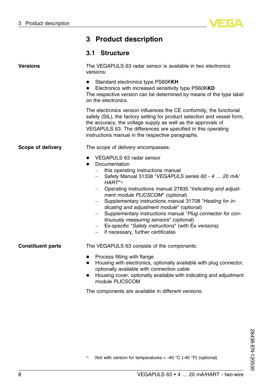 3 product description, 1 structure, 3product description | VEGA VEGAPULS 63 (≥ 2.0.0 - ≤ 3.8) 4 … 20 mA_HART - two-wire User Manual | Page 8 / 68