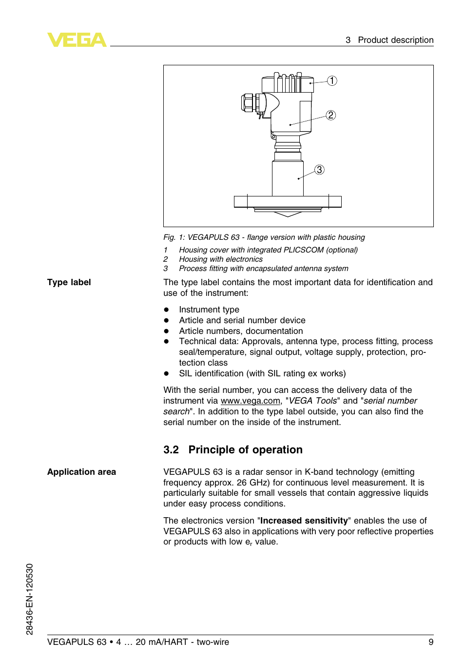 2 principle of operation | VEGA VEGAPULS 63 (≥ 2.0.0 - ≤ 3.8) 4 … 20 mA_HART - two-wire User Manual | Page 9 / 68