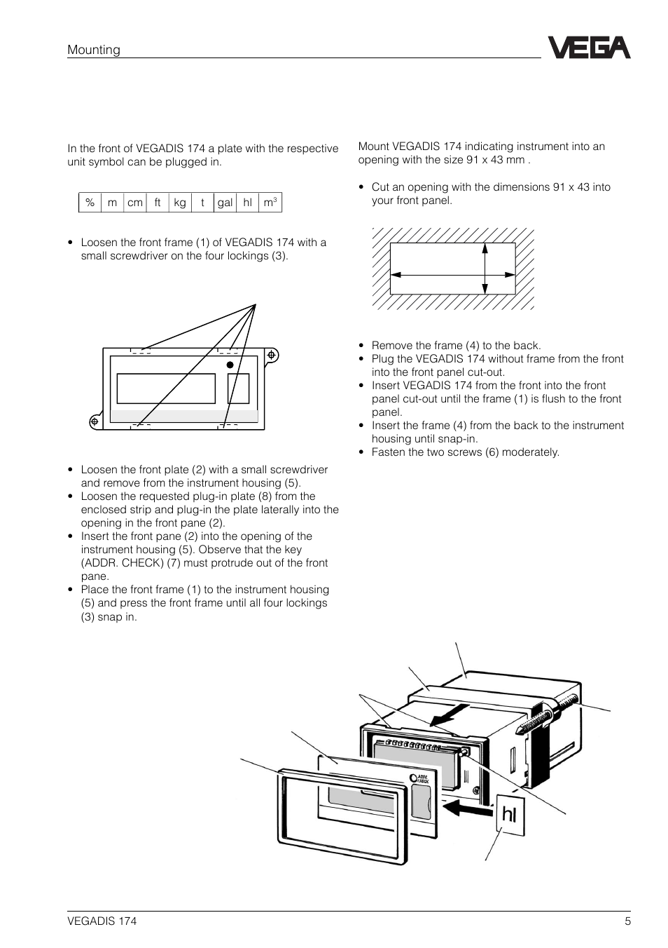 2 mounting, 1 plug-in plate, 2 mounting instruction | VEGA VEGADIS 174 User Manual | Page 5 / 8