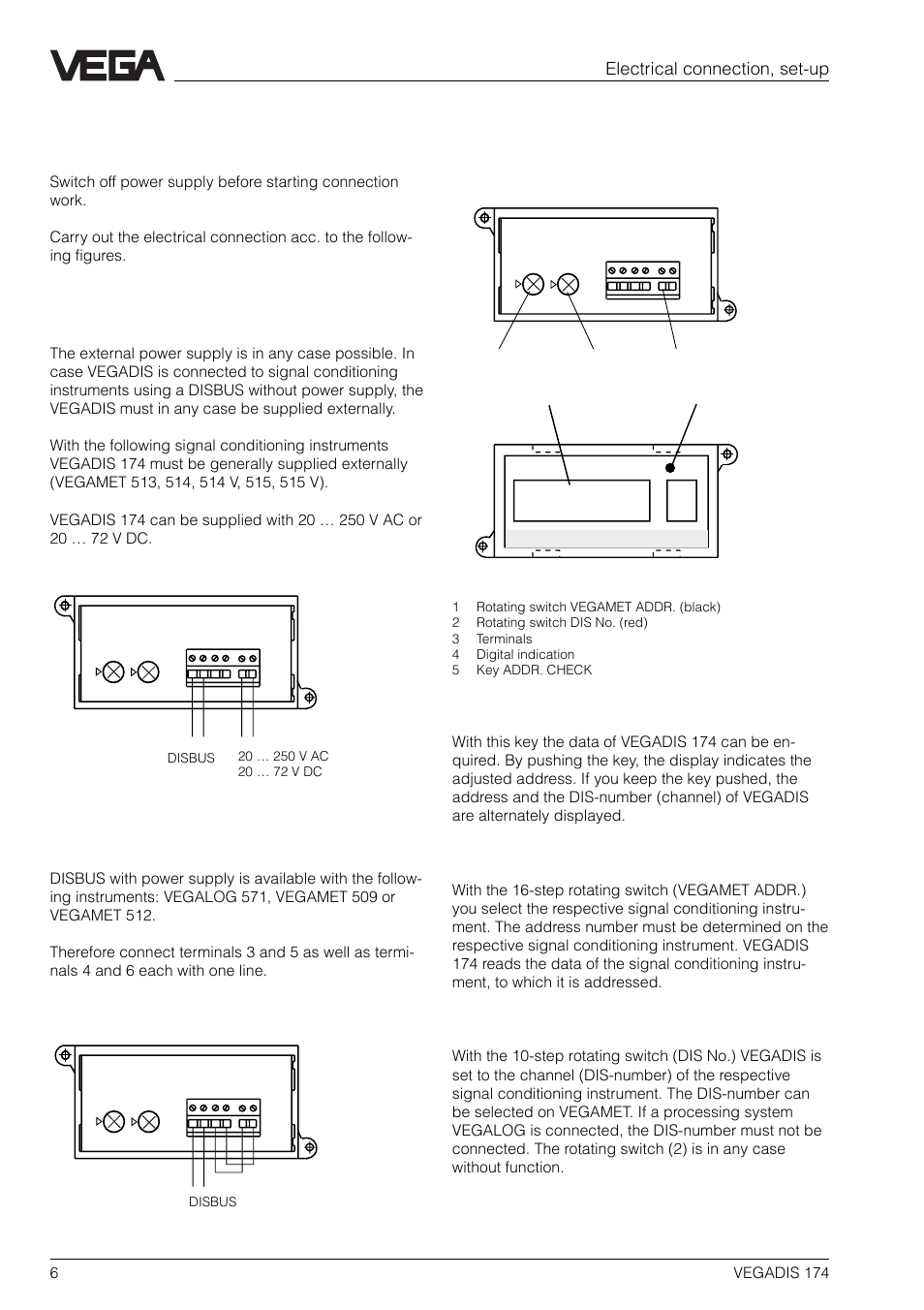 3 electrical connection, 4 set-up, 1 external power supply | Electrical connection, set-up | VEGA VEGADIS 174 User Manual | Page 6 / 8