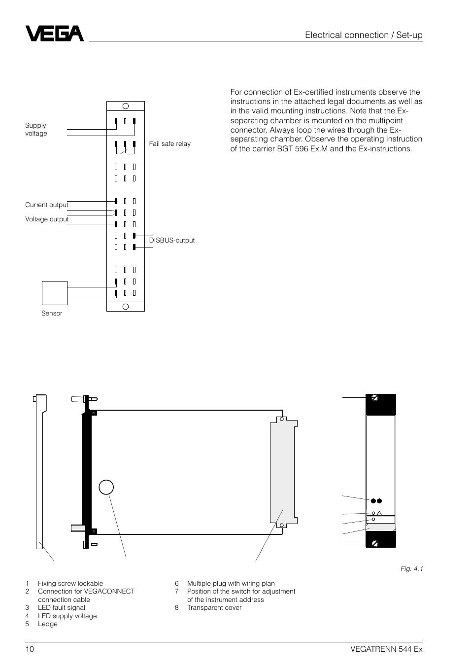 3 electrical connection, 4 set-up, 1 indicating and operating elements | Electrical connection / set-up vegatrenn 544 ex | VEGA VEGATRENN 544 Ex User Manual | Page 10 / 12