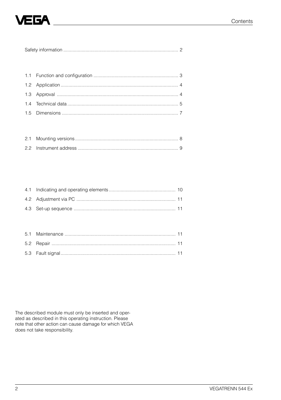 VEGA VEGATRENN 544 Ex User Manual | Page 2 / 12