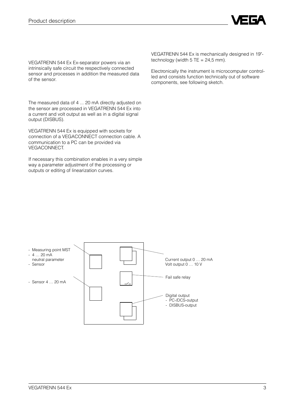 1 product description, 1 function and configuration, Product description | Function, Sketch, Configuration | VEGA VEGATRENN 544 Ex User Manual | Page 3 / 12
