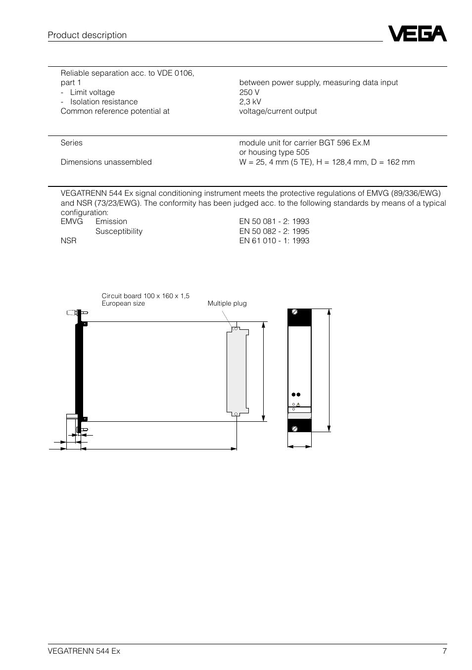 5 dimensions, Product description | VEGA VEGATRENN 544 Ex User Manual | Page 7 / 12