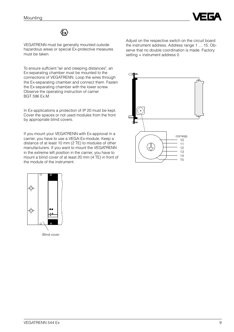 2 instrument address, Mounting ex-version | VEGA VEGATRENN 544 Ex User Manual | Page 9 / 12