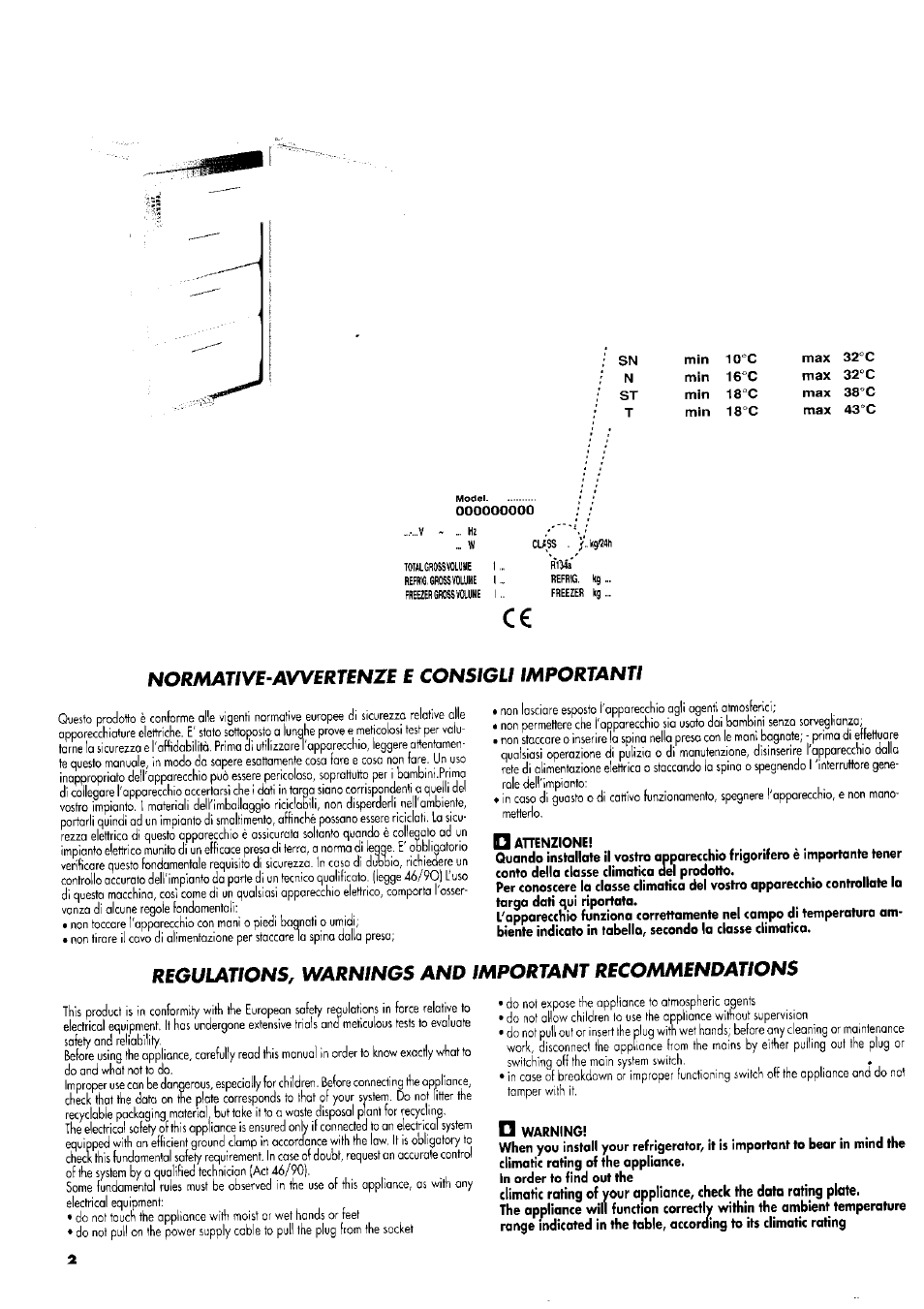 Normative-avvertenze e consigu importanti | ZANKER GS 105 User Manual | Page 2 / 31