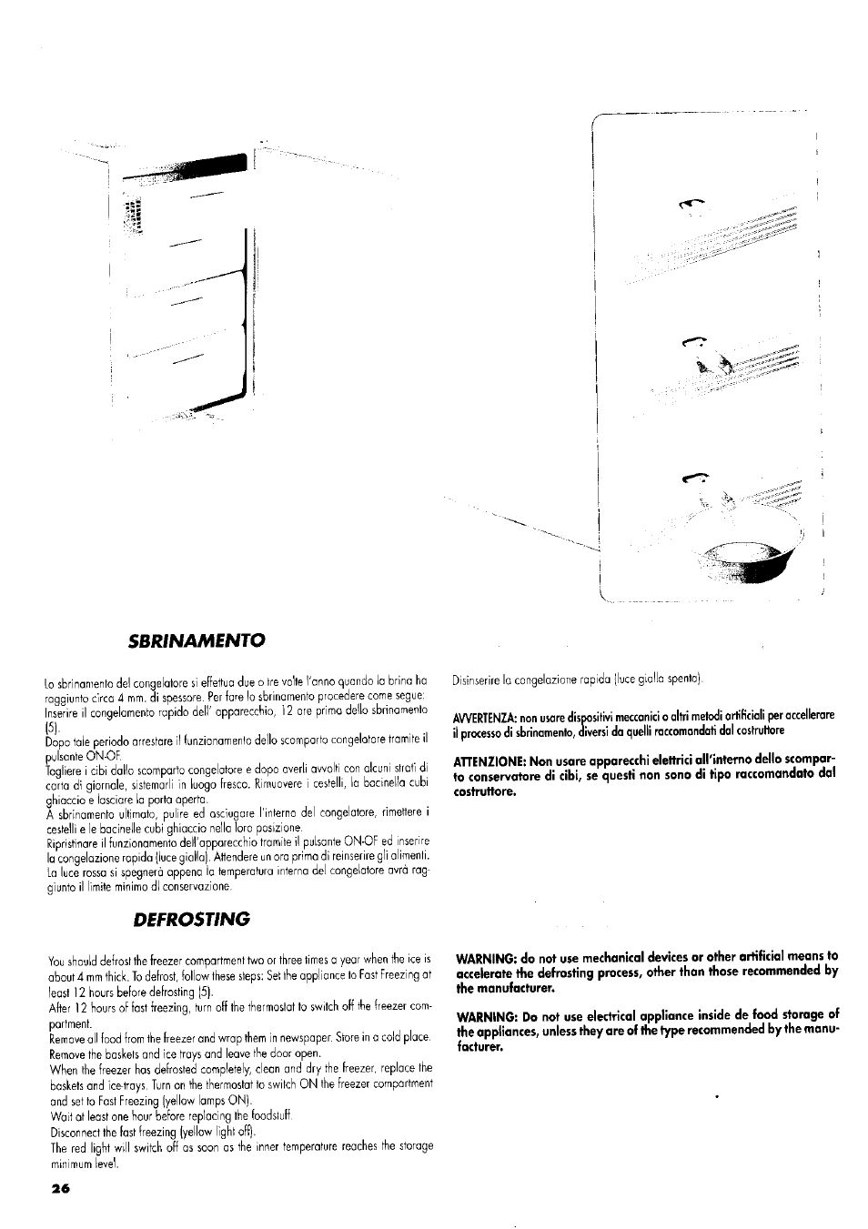 Sbrinamento, Defrosting | ZANKER GS 105 User Manual | Page 26 / 31