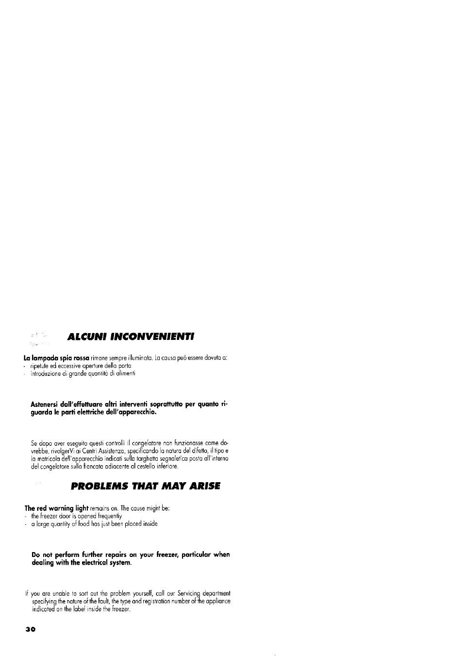 Alcuni inconvenibnti, Problems that may arise | ZANKER GS 105 User Manual | Page 30 / 31