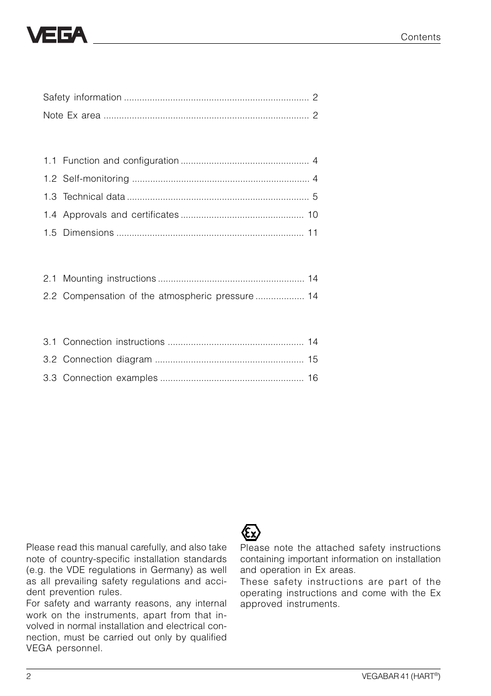 VEGA VEGABAR 41 HART User Manual | Page 2 / 44